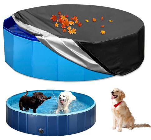 Udbrud Poolabdeckung Rund, Hundepool Abdeckung 160 x 30cm, Pool Abdeckplane Rund mit Kordelzug, Faltbare Wasserdicht UV-Schutz Regenschutz Pool Schwimmbadabdeckung für Hund und Kinderpool