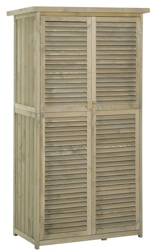 Outsunny Casetta Attrezzi Giardino in Legno di Abete e Pino con 4 Scompartimenti, Armadio da Esterno Porta Attrezzi da Giardino con Tetto Impermeabile, 87x46.5x160cm, Grigio