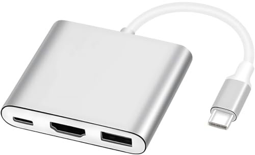 USB C to HDMI Adapter, 3 in 1 Hdmi to type-C Digital AV Multiport Adapter Port, 4K@60Hz HDMI USB 3.0 Port & 100W PD Fast Charge USB-C Converter Compatible with Tablets, Laptops & More. (Silver)