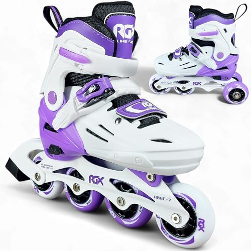 WeLLIFE RGX Line Pattini in Linea Bambina e Bambino Regolabili 4 Misure, Pattini Bambina e Bambino per Principianti, Doppia Configurazione Ruote, Guscio Rigido, Piastra Alluminio, Cuscinetti ABEC-7
