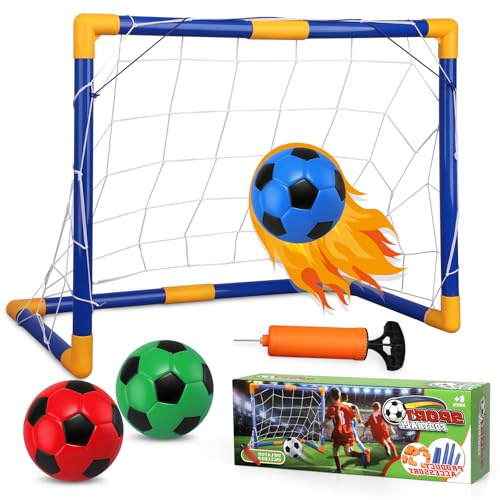 Small Soccer Goal Set with 3 Ball for Baby Toddler Kid, 8.6 Soccer Mini Goals Training Equipment Pump for Garden Indoor Outdoor Backyard Gift for Boy Girl, Sports Family Game 24x18 Inch