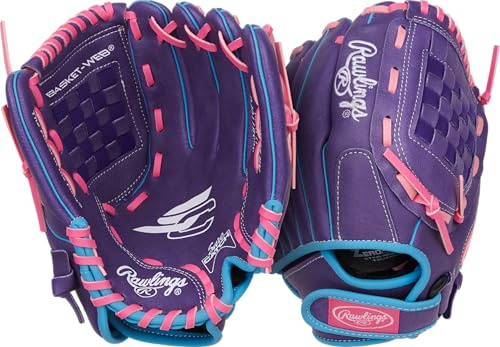 Rawlings Sure Catch Youth Series Softball-Handschuh, 27,9 cm, Linke Hand, Violett/Columbia-Blau/Rosa