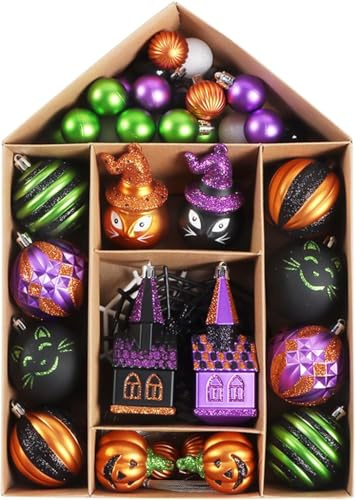 SVNVIOZ 40pcs Shatterproof Halloween Baubles Ornaments, Naughty Pumpkin Decorations, Hanging Tree Balls Pendants for Halloween Party Decor