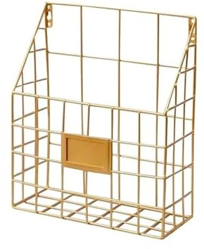 WANGHAI-666 Datei-Organizer Nützlicher an der Wand montierter Zeitschriftenhalter aus Metallgeflecht, Drahtkorb, for Aufhängen von Dokumenten(Gold)