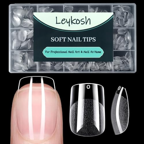 Short Square Nail Tips, 216pcs Acrylic Soft Fake Nails Gel Nail Tips, Full Cover Pre-Shaped Matte Clear Press on Nails for Extension, Diy at Home Manicure 12 Sizes | Acrylic Soft Gel X, Full Cover Tips, Pre-Shaped Press On Nails