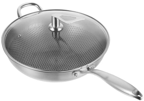 Garneck Padella Wok in Acciaio con Coperchio e Manico Struttura Nido d’Arnia Antiaderente Pentola Induzione Heavy Duty per Cucina Gas e Piani Induzione