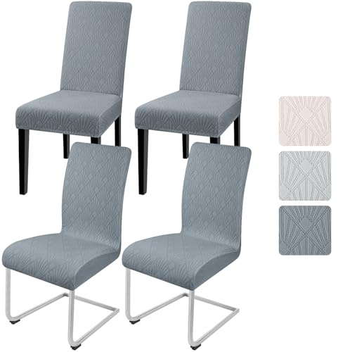 Alishomtll Stuhlhussen 4er Set Stuhlbezug Jacquard Hussen für Stühle Elastische Stuhlhussen Schwingstühle Abnehmbarer Esszimmer Stuhlbezüge Freischwinger für Küche Restaurant Hotel Bankett (Grau)