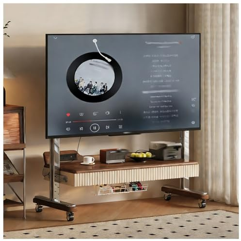 Soporte Móvil TV con Ruedas, Soporte Suelo TV con Altura Ajustable Y Estante Almacenamiento, Carrito con Ruedas Televisores 40 A 85 Pulgadas, Ideal Dormitorio Y Oficina En Casa.(Blanco)