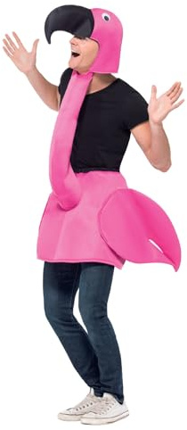 Smiffys Flamingo Kostüm, Rosa, Schaumstoffteil mit Hals & Kapuze Halloween