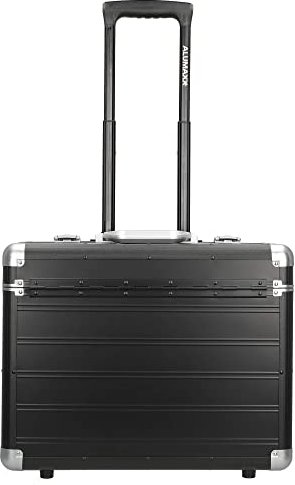 ALUMAXX 45166 Pilotenkoffer Discovery, Trolleykoffer Aluminium, Piloten Rollkoffer Alu, Businesstrolley, Aktenkoffer mit Notebookfach, Alutrolley ca. 48 cm, Schwarz Matt, 47,5 x 38,5 x 22,5 cm