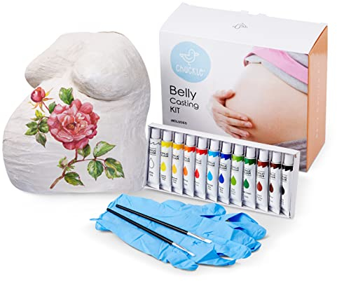 chuckle - Komplettes 3D Babybauch Gipsabdruckset Kit mit Farben, Handschuhen & 2 Pinseln – Deko, Erinnerungen, Andenken & Geschenk – Einfache Handhabung & Ungiftig