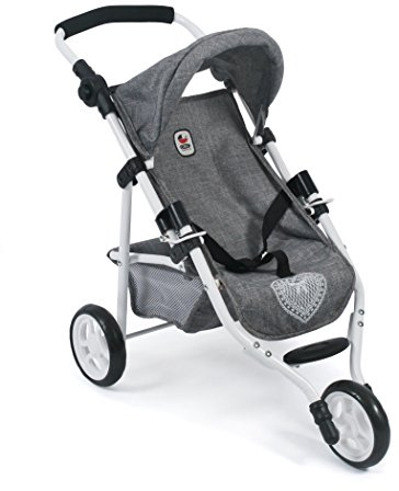 Bayer Chic 2000 - 61276 - Puppenbuggy Lola, Jogging-Buggy, Puppenjogger, Puppenwagen, Jeans grau, 70 x 33 x 62 cm