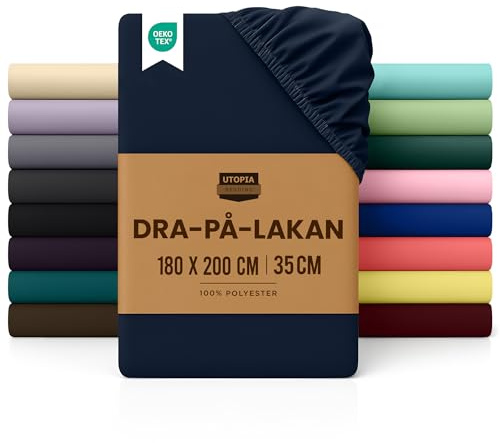 Utopia Bedding Lenzuolo con Angoli - 180x200cm - Blu Navy | Microfibra di Poliestere Spazzolato - Lenzuolo Sotto con Angoli Elasticizzato - Tasche Profonde 35cm