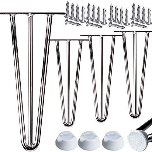 STAHLIA Haarnadel Tischbeine Möbelfuß Höhe 71cm Chrom (4er SET) 3 Streben Ø12mm Tischgestell Hairpin Leg Möbelfüße Schalldämmung inkl. Bodenschoner