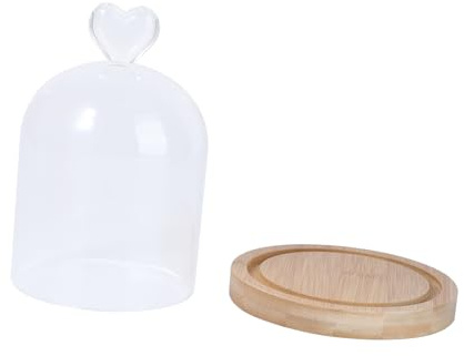 Amosfun Fleur Rose en Verre Pot De Cloche en Verre en Verre De Fleurs Séchées Daffichage avec Base Décor Boisé Pots De Sorts Cloche en Verre avec Socle Ancien Bambou Vitrine