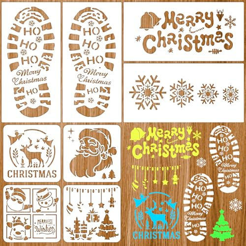 MELLIEX 8 Stück Weihnachten Schablonen, Zeichenschablonen Malschablonen aus Kunststoff, Wiederverwendbar Weihnachten Zeichenschablonen für Geschenkkarten, Fotoalben, Wandkunst, Weihnachtsdekoration