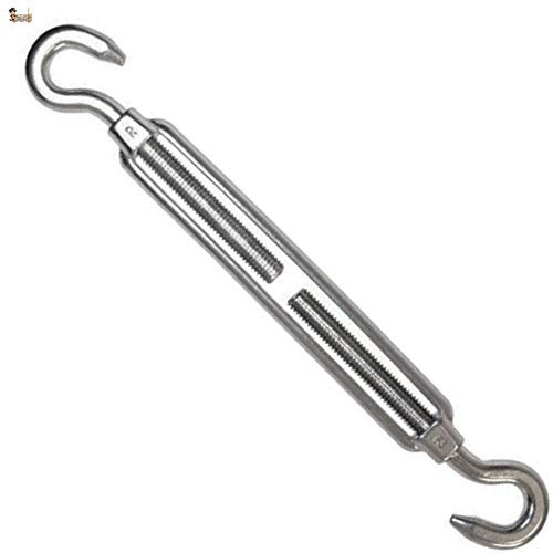 BricoLoco Tensor gancho -gancho cable de acero, cuerda, alambre, tendedero, toldo. Inoxidable A4 AISI 316. Métrica M-6 a M-16. Máxima capacidad de extensión. (2 uds., M-16 (370 a 590 mm.))