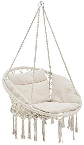 Hängstol Hänggunga med Fransar Dyna Stålringar Max.150 kg Sittyta (Ø): 60 cm Creme