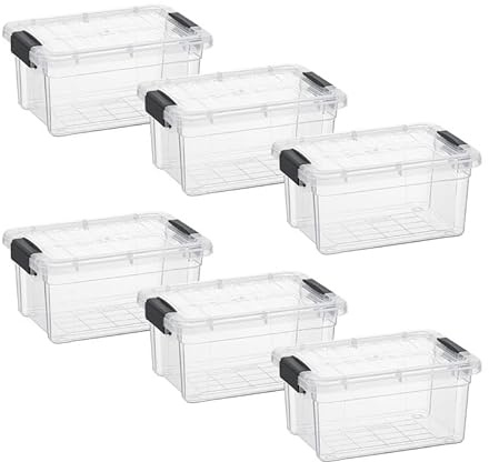 Superio Clear Storage Bins with Lids, Stackable Storage Box with Latches and Handles, Extra Small, 6 Pack 3 Quart