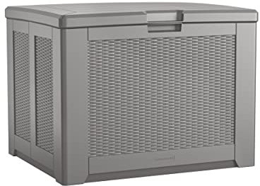 Rubbermaid Einfach zu installierende Deck-Box, mittelgroß, wetterbeständig, Grau für Rasen, Garten, Pool, Werkzeugaufbewahrung, Heimorganisation