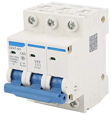 Tyenaza Magnetotermico Trifasico 63A, Interruptor Automático Magnetotérmico Industrial, DZ47-63 3P 63A Disyuntor de Corriente Residual, para Domésticos Protección Contra Cortocircuitos y Sobrecargas
