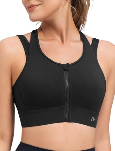 Yvette High Impact Adjustable Criss Cross Sports Bra,Black,S