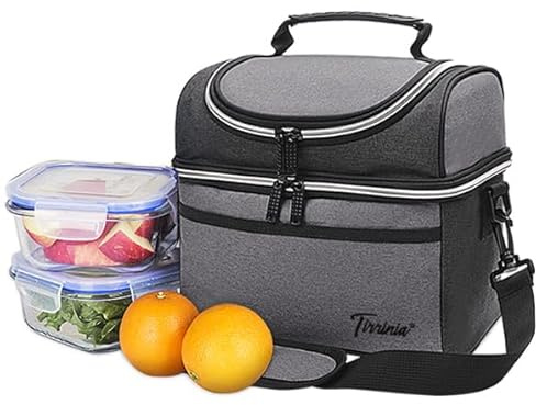 Kato Tirrinia Kühltasche Klein 10L, Faltbare Kleine Kühltasche Kühlbox für Schule Arbeit, Mini Isolierte Lunchtasche mit Fächern, Tragbare Picknicktasche für Reise, Strand, Camping, Schwarz/Grau