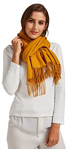 VaneriHome Schal Damen Frühling Herbst einfarbig mit Quaste Elegante Stola für Freizeit Abendkleid Hochzeit 190x63cm, Gelb