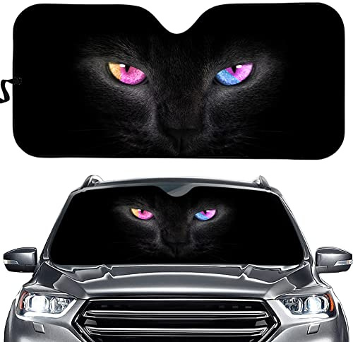 Hixingo Auto Frontscheibe, Sonnenschutz für Windschutzscheibe, 3D Tier Auge Motiv Frontscheibenabdeckung, Faltbares Design Auto Sonnenschutz, UV-Schutz, für meisten Autos (Schwarze Katze)