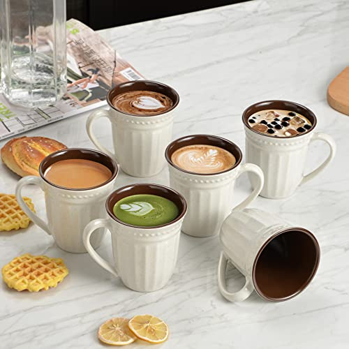 gufaith Melamine Coffee Cups of 6, 12oz Camping Mug with Handle, Lightweight and Unbreakable Cups kind to kids, Reusable Mugs Set for Tea, Dishwasher Safe, Ideal for Party RV Gift(Off White)
