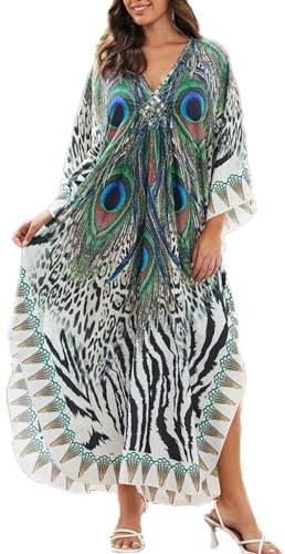 ZaisuiFun Kaftan dam plusstorlek lång kaftan elegant lång sommarklänning strandklänning bohemisk strandtunika, Färg 10, one size