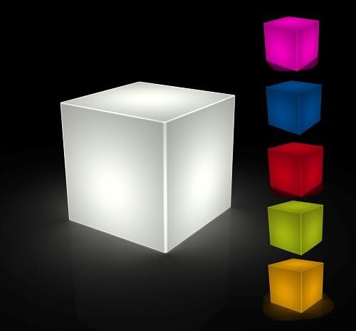 Kloris Cube Hocker LED Solar Harz für Innen und Außen cm 25 x 25 x 25 cm + Fernbedienung Batterie Solar aufladbar 16 Farben waschbar und langlebig Made in Italy