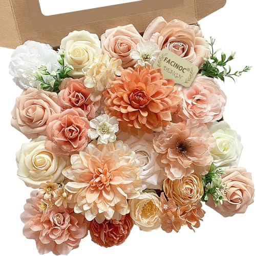 FACINOC - Set di rose artificiali arancione pesca, per decorazioni fai da te per matrimoni, baby shower, tavoli di feste, centrotavola, composizioni floreali per feste e decorazione per la casa