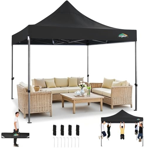 TOOLUCK Faltpavillon Pavillon 3x3M Wasserdicht Stabil Winterfest ohne Seitenwände, Robustes Pop-Up-Zelt,Einfach Aufzubauen,UV Schutz 50+ 3 Höhenverstellbar, Partyzelt mit Tragetasche,Schwarz