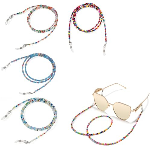 Reccisokz 4-Teiliges Brillenband,Brillenspitze,Bequeme Glaskette Mit Clip Für Männer,Frauen,Mädchen,Kinder Und Senioren