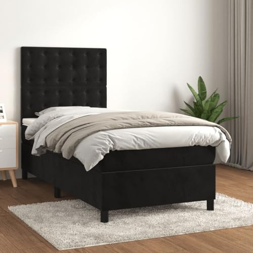 CKioict Palettenbett Modernes Bettgestell Jugendbett Boxspringbett mit Matratze Schwarz 90x190 cm SamtGeeignet für Arbeitszimmer, Wohnzimmer, Hotel
