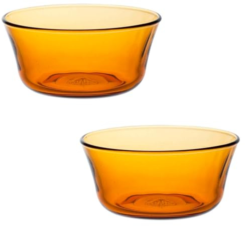 Acan Tradineur - Pack de 2 Boles, Cuencos de Vidrio, Modelo LYS, tazón Resistente a los Golpes y choques térmicos, Apto para lavavajillas (Ámbar - 10,5 x 5 cm)