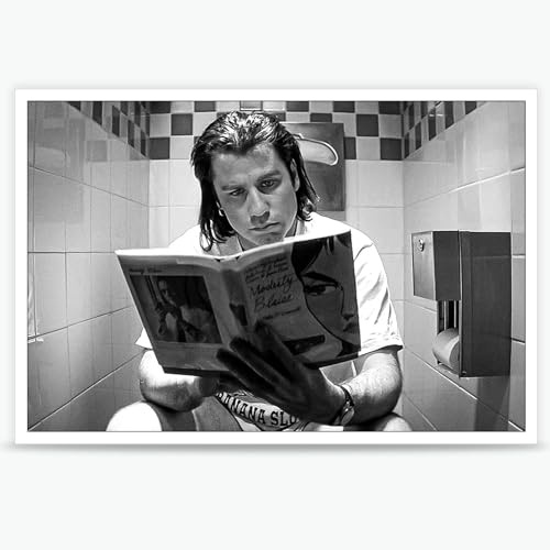 Quark Pulp Fiction Poster, Vincent Vega auf Toilette, Badezimmer-Dekor, Wandkunst, Leinwanddruck, Schwarz-Weiß, Wanddekoration für Apartment, Ästhetische Dekoration