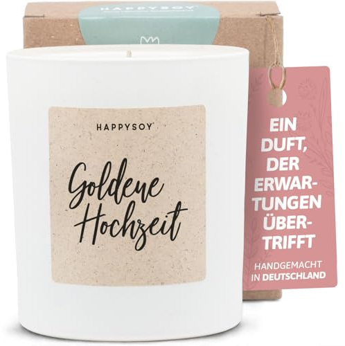 Geschenke zur Goldene Hochzeit - Duftkerze mit Spruch - Hochzeitsgeschenk, Hochzeitskerze, Kreatives Geschenk, Liebe - Handgemachte Kerze - Sojawachs - Weiß