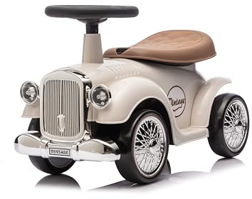 Baroni Toys Vintage Porteur Voiture pour Enfants de 12 à 36 Mois, véhicule à Pousser avec klaxon, Compartiment de Rangement, Volant et Roues Stables pour Apprendre à Marcher, 25x59x35 cm (Blanc)
