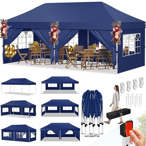 KESSER® Gazebo pieghevole, 6 x 3 m, con 6 pareti laterali rimovibili, tenda da giardino regolabile in altezza e impermeabile, con tasca di ancoraggio, sistema a scatto pop-up, protezione UV 50 + tenda