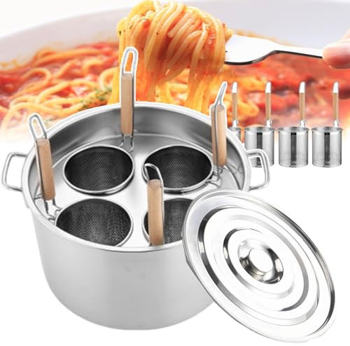 QUSYZD Kommerzielles Nudelkocher-Set mit 3/4-Loch-Teiler und 3/4-Einsatz-Siebkorb, Nudeltöpfe, Spaghetti-Suppentöpfe zum Kochen von Nudeln, würzigem Hot Pot, Fadennudeln, Fleisch, Gemüse,