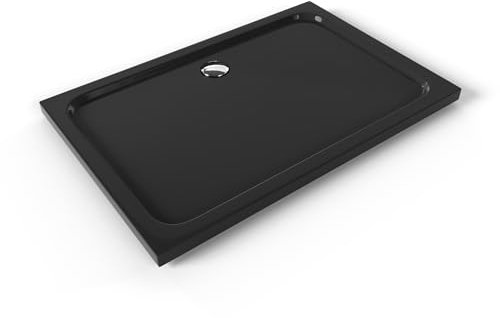 Moments of Glass Plato de ducha Acrílico Shimmer Smooth 80x120 cm, Negro – Textura Lisa, Antiderrapante, Antibacteriano, Resistente a agentes químicos – Incluye válvula y rejilla