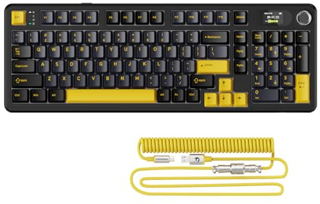 ATTACK SHARK X98PRO Gasket Teclado Gaming Mecánico RGB - Negro | BT/2.4G/USB-C,Pantalla LED&Perilla CNC,98 Teclas Grabadas Lateralmente Hot-Swap Switches Lineales,Web Cloud Drive,para PC/MAC