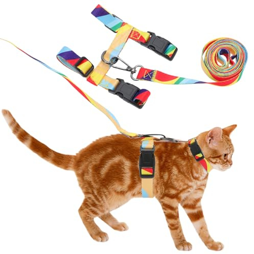 CAPASTEC Katzen-Geschirr Und Leine Set, Ausbruchsicheres, Orange, 1 Set | Nylon, Für Reisen Und Spaziergänge, Leinenlänge Ca.150cm, Rückenlänge 9,5cm, Halsumfang 20-31cm, Brustumfang 26-43cm