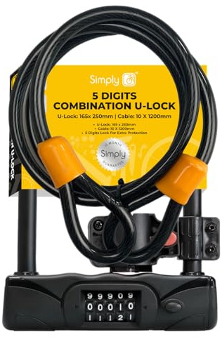 Simply Cadenas à combinaison en U à 5 chiffres | Sécurité ultime, matériau de haute qualité | Résiste aux coupures et aux altérations | Pour motos, vélos, vélos électriques, VTT, scooters, vélos