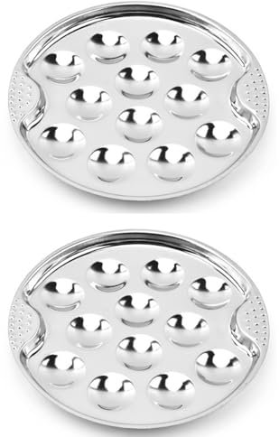 BAOPUSHIDAJILI 2Pcs Stainless Steel Escargot Plates with 12 Compartment Holes 7.5 Inch Seafood Snail Dish Escargot Baking Dish Server for Home, Kitchen, Restaurant, Hotel, BBQ