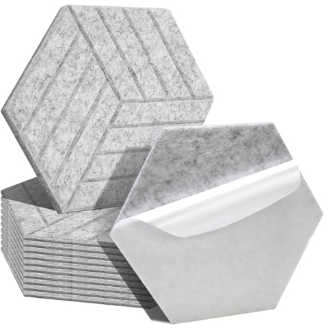 Ansobea 12 Stück Akustikplatten Selbstklebend Akustikpaneele 30x26x0.9cm Grau Gefühlt Streifen Akustik Schaumstoff Geeignet für Haus und Studio