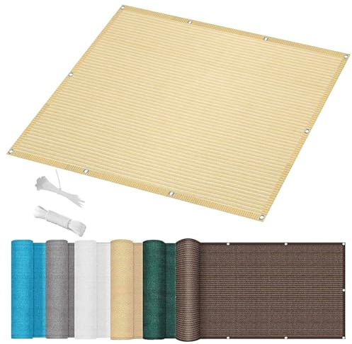 Sonnensegel Balkon Sichtschutz mit Ösen 40 x 150 cm Hdpe Gewebe Uv-Beständig Schattennetz für Gewächshaus Sichtschutz Wasser Luftdurchlässig für Camping Schwimmbad Zwinger, Creme Farben