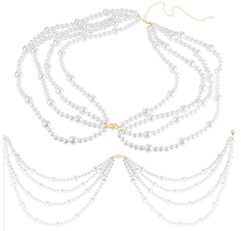 Beadthoven Perlen-Taillenkettengürtel, mehrschichtig, Kunstperlen, Kleider, Röcke, Taillenband, Dekoration, 750 mm, verstellbare Körperkette, Outfit, Kleidergürtel für Damen, 750 mm, Kunststoff, Kein